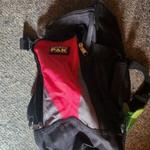 North pak duffel bag; Red, Bllack And Silver, Double Sided Zippers; Arm Strap